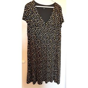 Black Orange Yellow Ditsy Floral V Neck Dress